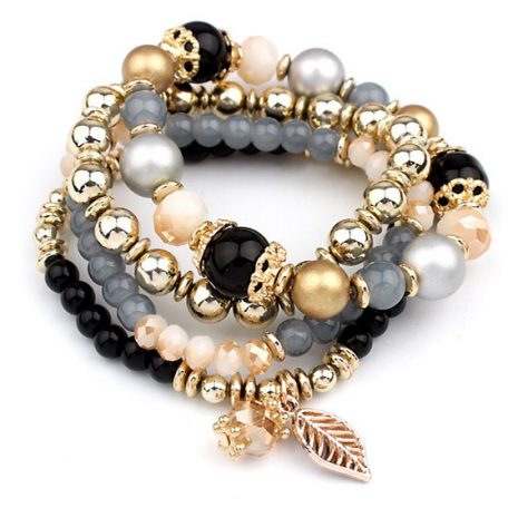 LEMOER-4pcs-set-Designer-Fashion-Multilayer-Crystal-Beads-Leave-Tassel-Bracelets-Bangles-Pulseras-Mujer-Jewelry-for